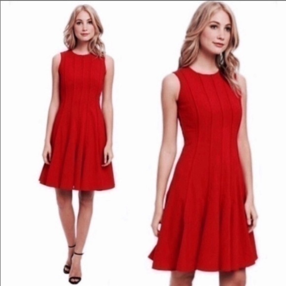 Calvin Klein Red Seamed A-Line Dress 2 Bb25